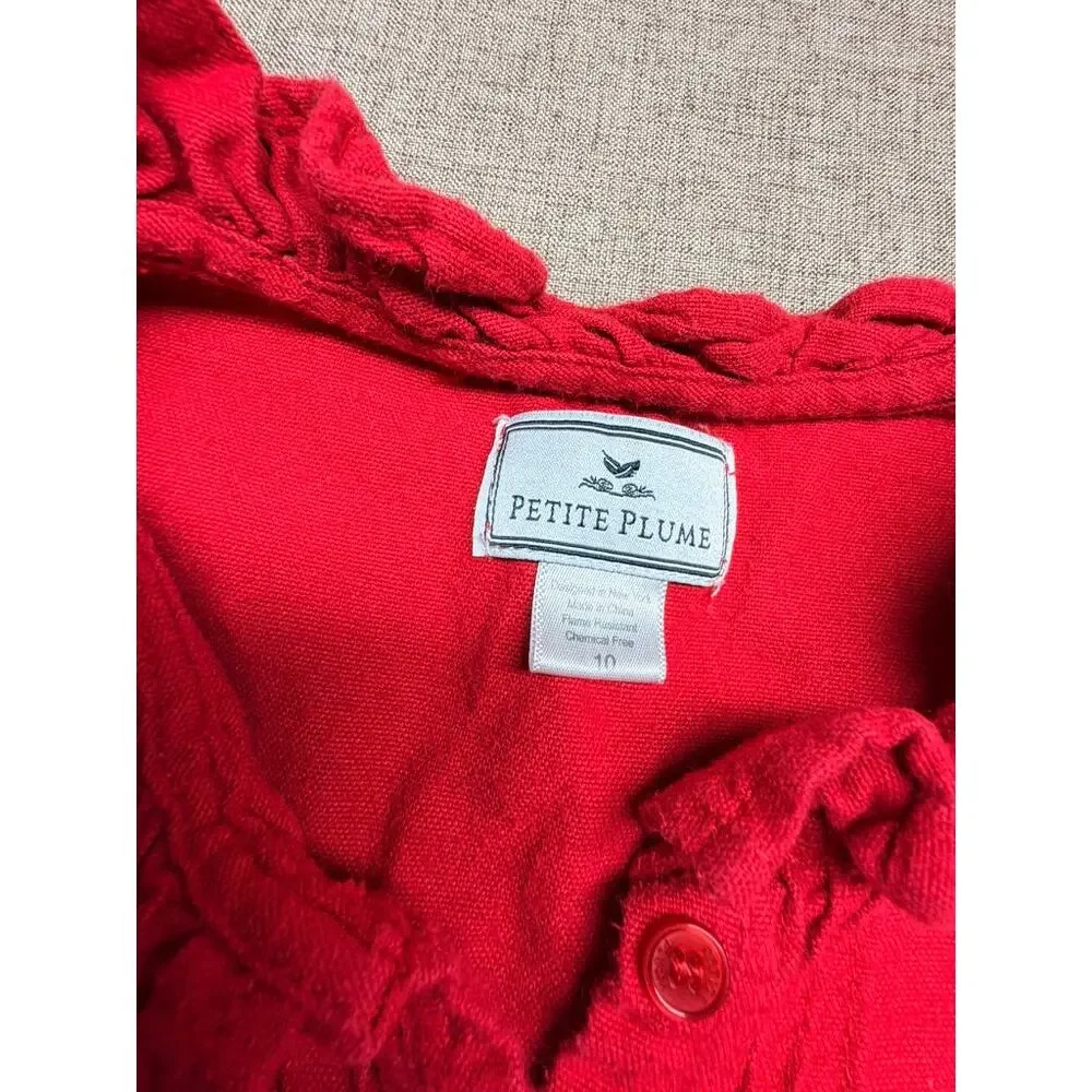 Petite Plume Girls Size 10 Red Ruffle Long Sleeve Nightgown Pajama Dress